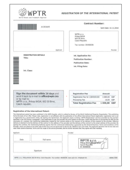 Example scam invoice